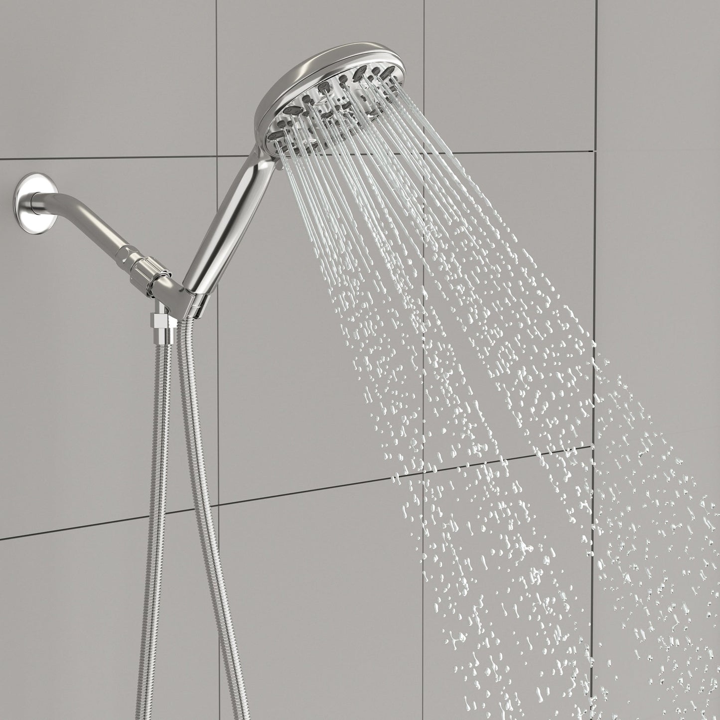 5 Inch Rainfall Round Handheld Shower Head with Shower Arm and Shower Hose 7-Mode | Shower Faucets & System | Lordear