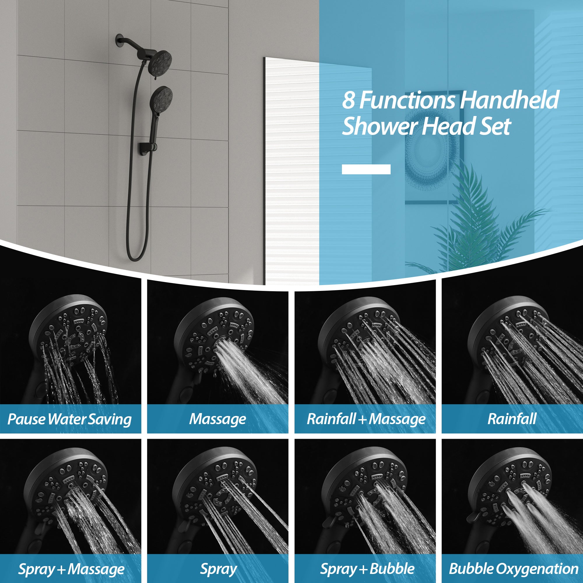Lordear 5" Stainless Steel Wall Mounted Matte Black Modern Rainfall Shower Head Set  from Lordear
