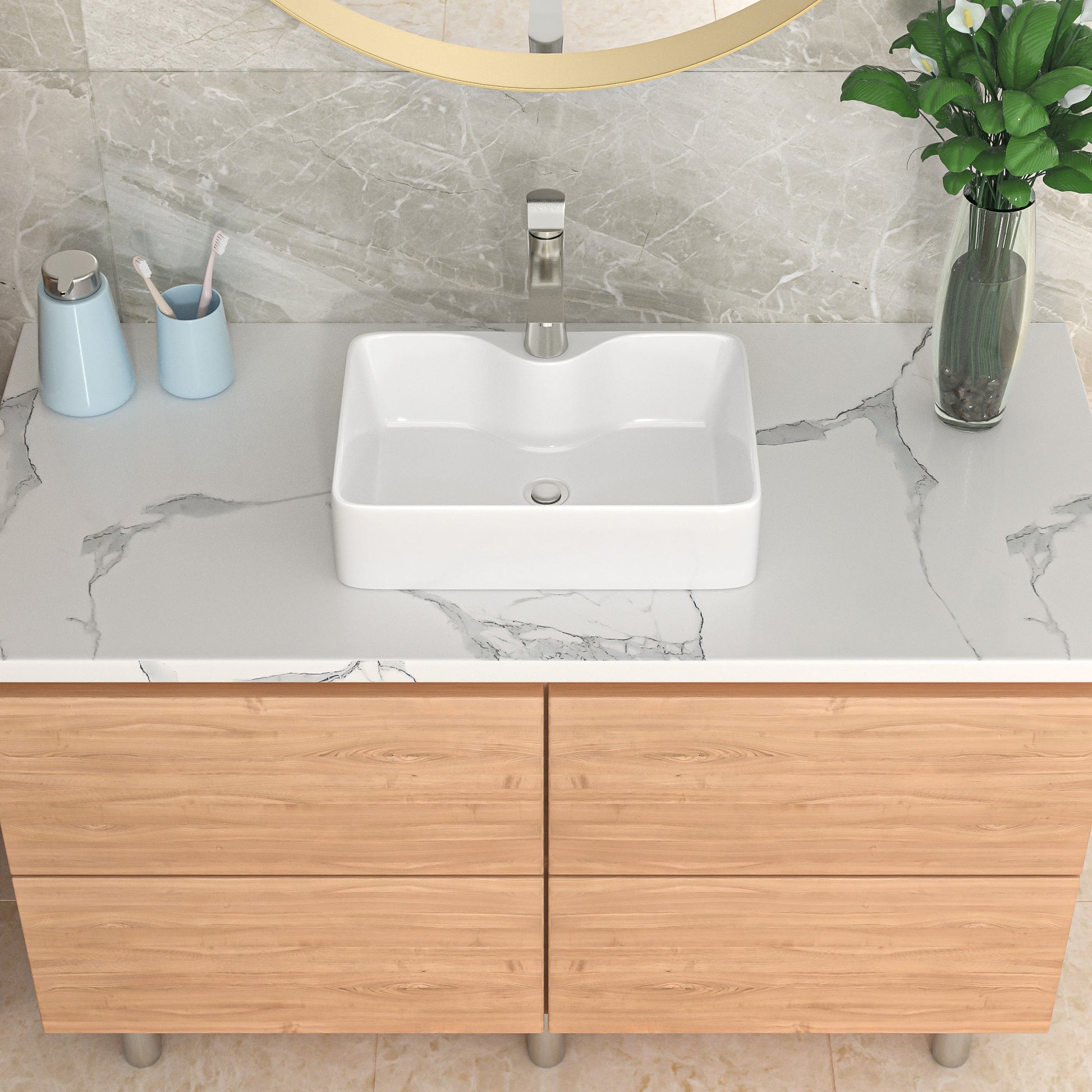 16in W X 12in D Bathroom Vessel Sink Washroom Sink Design with Faucet Hole White Ceramic  from Lordear