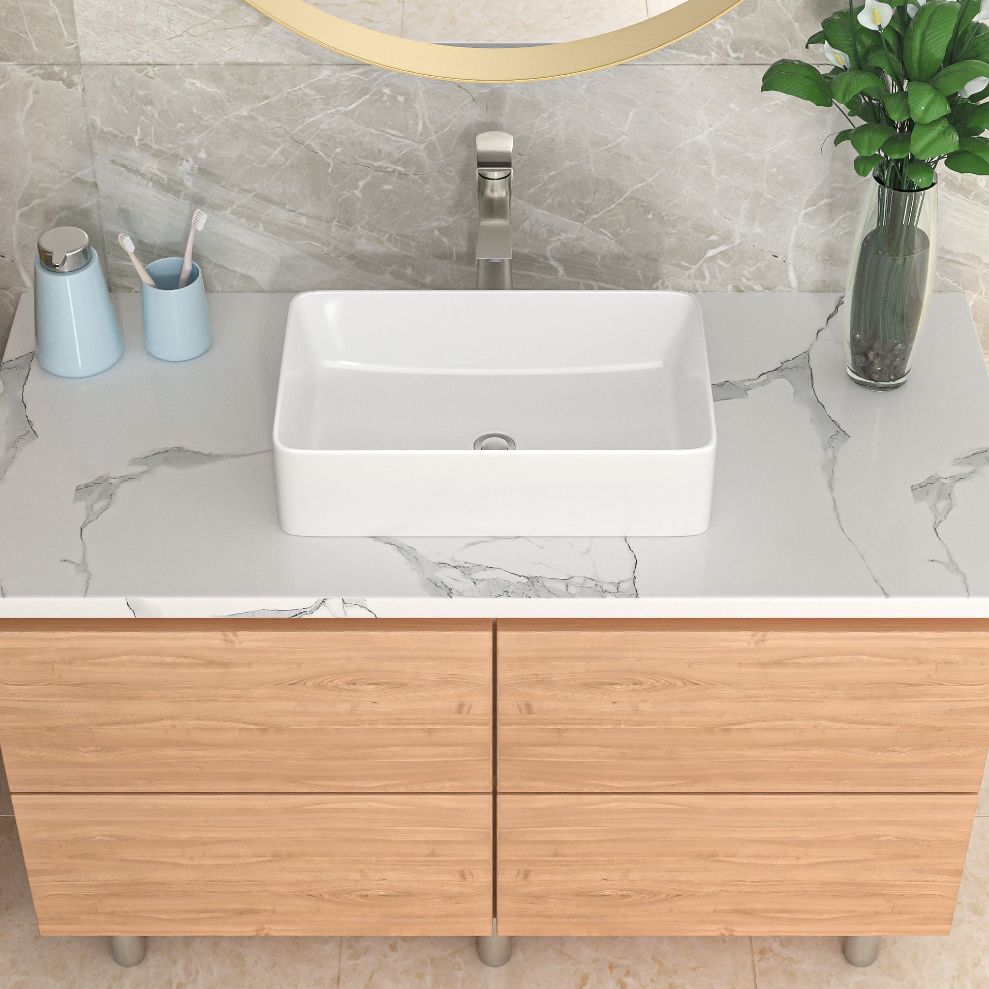 21in W x 14in D Bathroom Vessel Sink Rectangular White Ceramic Above Counter  from Lordear