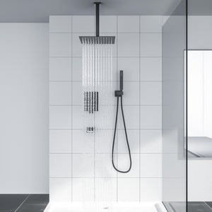 12 Inch Rainfall Square Shower Head System with Handheld Shower and Waterfall Faucet Ceiling Mounted | 12 Inch Shower System, Bath, Bathroom, Bathroom Faucet, Ceiling Mounted, Complete Shower System, Handheld Shower, Rainfall Shower System, Shower, Shower Faucets & Systems, Shower Head, Waterfall Faucet | Lordear
