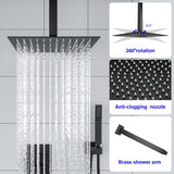 Pressure Balancing Rain Shower System Rough-in Valve Trim Kit Shower Faucet Set Complete Square Matte Black from Lordear