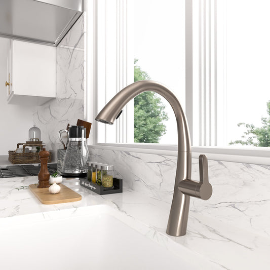 Lordear ‎Brass Modern Single Handle Brushed Nickel Kitchen Faucet  from Lordear