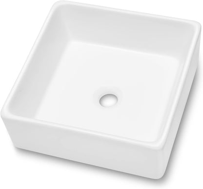 Lordear 15in x 15in x 5.5in Modern Square Above Counter White Ceramic Bathroom Vessel Vanity Sink Art Basin | Bathroom Sink, Kitchen Farmhouse Sink | Lordear