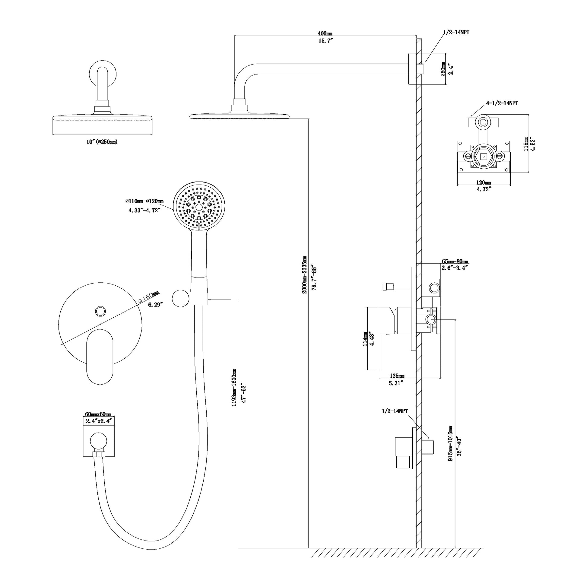 10 Inch Rainfall Round Shower System Shower Head and Handheld Shower Wall Mounted | 10 Inch Shower System, Rainfall Shower System, Shower Faucets & Systems, Shower Head | Lordear