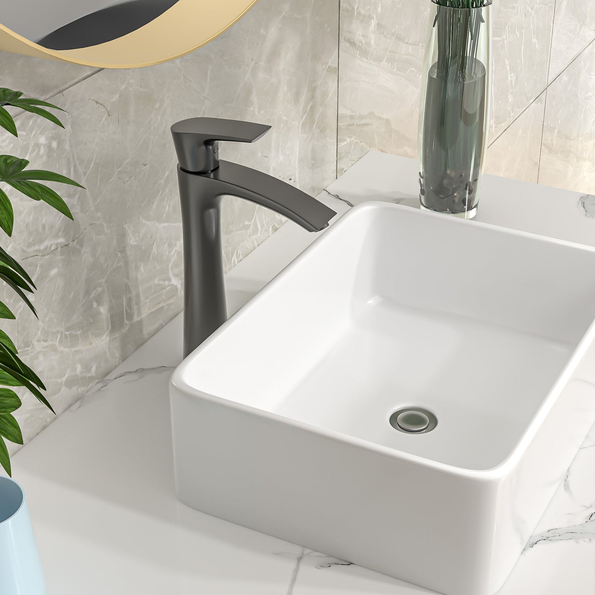 19in W X 14-1/2in D Bathroom Vessel Sink with Sink Faucet Above Counter White Ceramic Modern Classic  from Lordear