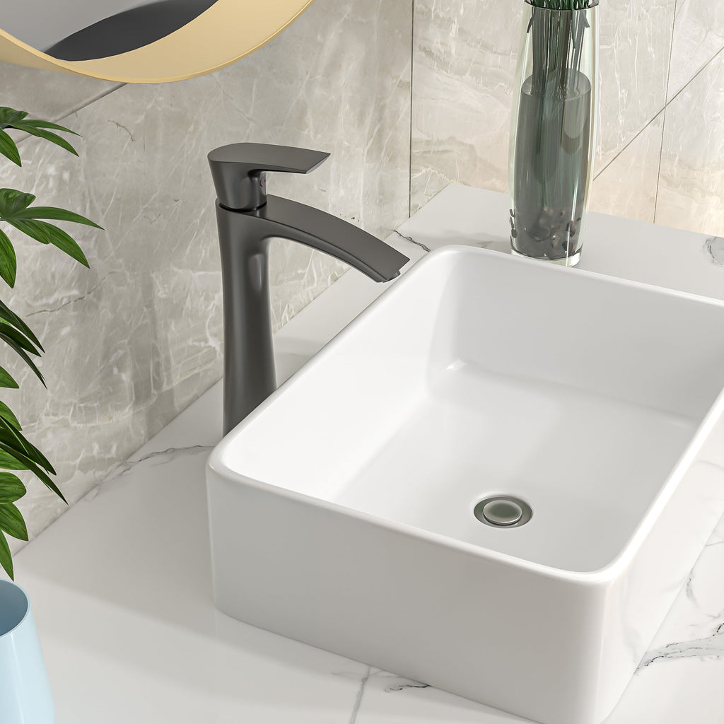 19in W X 14-1/2in D Bathroom Vessel Sink with Sink Faucet White Ceramic Modern Classic from Lordear