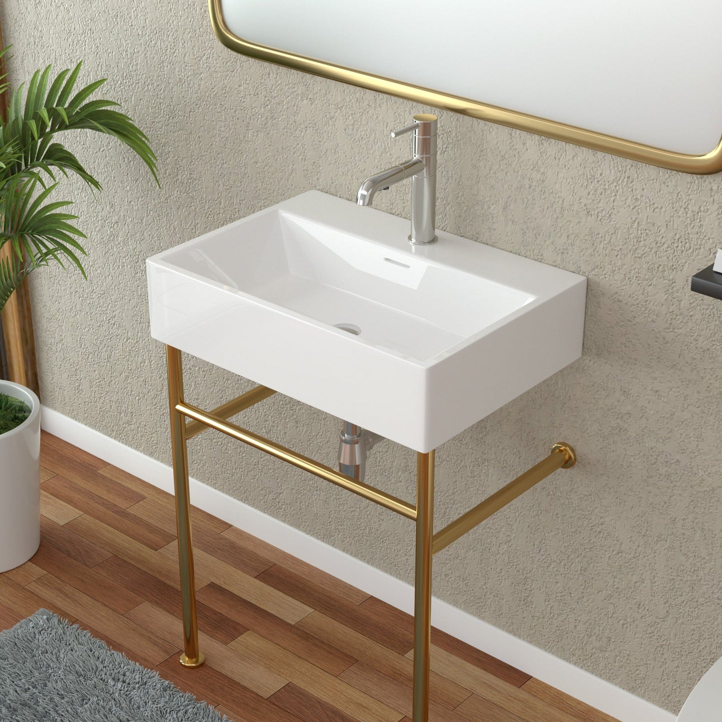 24in W X 17in D Freestanding Console Bathroom Sink Ceramice with Metal Legs  from Lordear