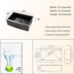 Lordear 33'' x 22'' Stainless Steel Black Farmhouse Workstation Kitchen Sink  from Lordear
