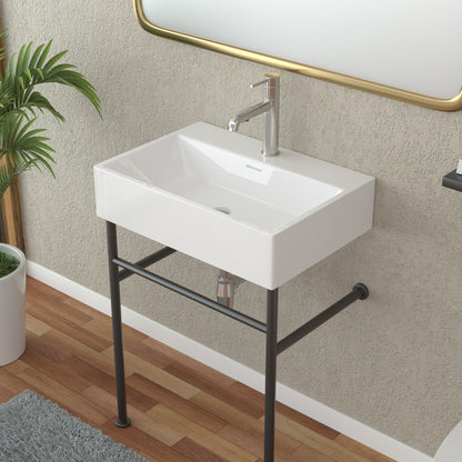 24in W X 17in D Freestanding Console Bathroom Sink Ceramice with Metal Legs  from Lordear