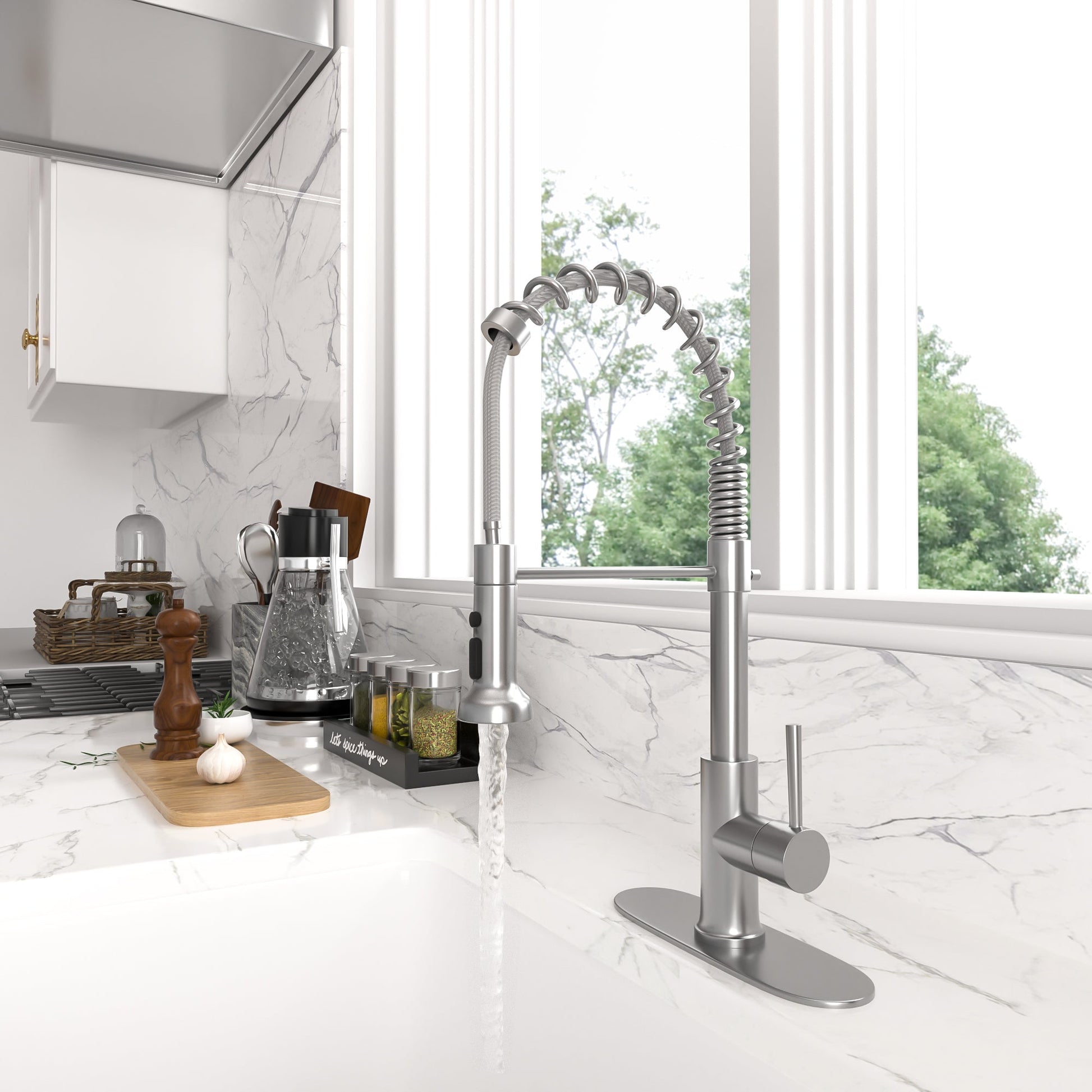 Pull Down Kitchen Faucet Kitchen Taps Single Handle Shape of Spring in Brushed Nickel  from Lordear