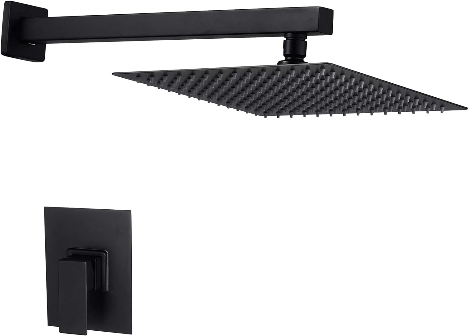 Lordear High Pressure Shower System Black 12 Inch Rainfall Shower System Bathroom Shower Faucet Pressure Balance Matte Black Wall Mount Square Shower Head Combo Including Rough-In Valve Body and Trim | Shower Faucets & System | Lordear