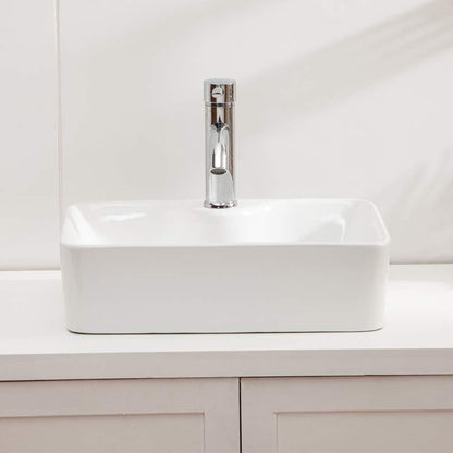 Lordear Bathroom Vessel Sink - Rectangle Above Counter White Porcelain Ceramic Modern Vanity Sink Art Basin with Faucet Hole | Bathroom Accessorie, Bathroom Sink | Lordear