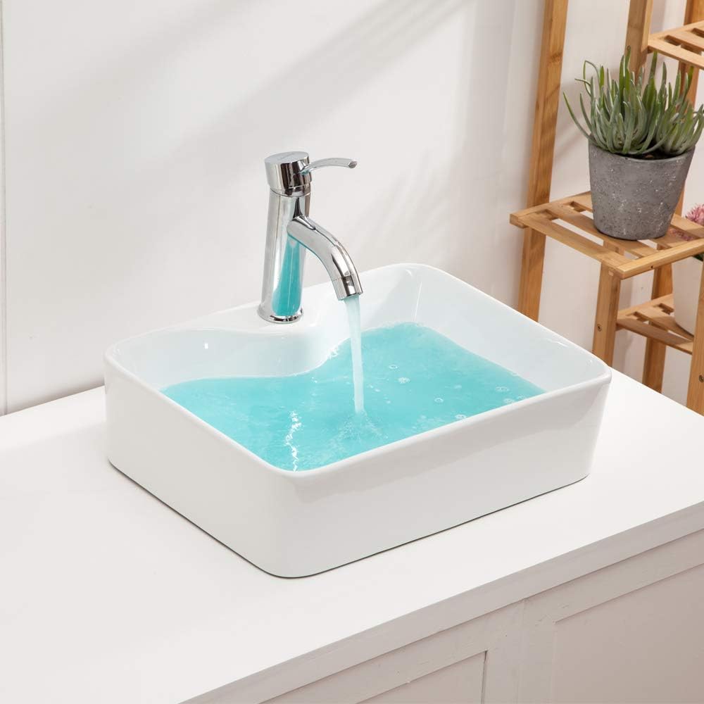 Lordear Bathroom Vessel Sink - Rectangle Above Counter White Porcelain Ceramic Modern Vanity Sink Art Basin with Faucet Hole | Bathroom, Bathroom Accessories, Bathroom Basin, Bathroom Ceramic Sinks, bathroom design, Bathroom Sinks | Lordear