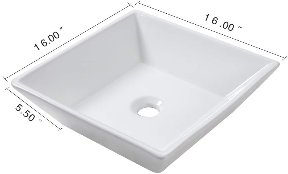 Bathroom Vessel Sink Square - Lordear 16 Inch Modern Square Above Counter White Porcelain Ceramic Bathroom Vessel Vanity Sink Art Basin | Bathroom Sink | Lordear