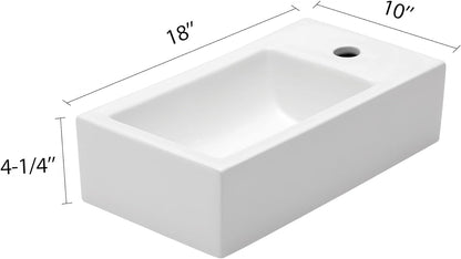 Lordear 18x10 Inch Rectangle Wall Mount Bathroom Sink with Single Faucet Hole White Porcelain Ceramic | Bathroom Sink | Lordear