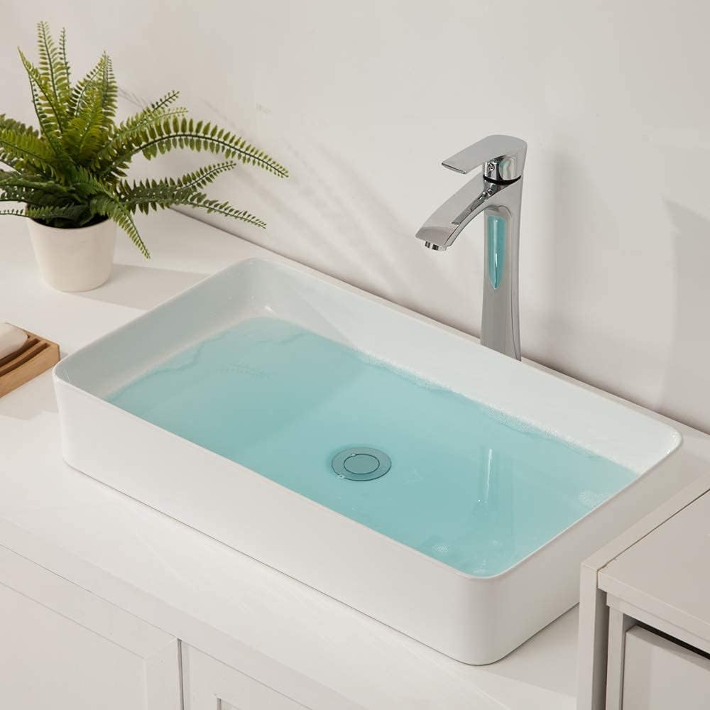 Vessel Sink Rectangle - Lordear 24 Inch Bathroom Sink Modern Large Rectangular Above Counter White Porcelain Ceramic Bathroom Vessel Vanity Sink Art Basin | Bathroom Sink | Lordear