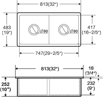 Lordear White Double Bowl Undermount Kitchen Sink 32x19 Inch Two Basin Kitchen Sinks Pure White Fireclay Porcelain Ceramic Sink 32 Inch 50/50 | Big Deal, Kitchen Fireclay Sink | Lordear