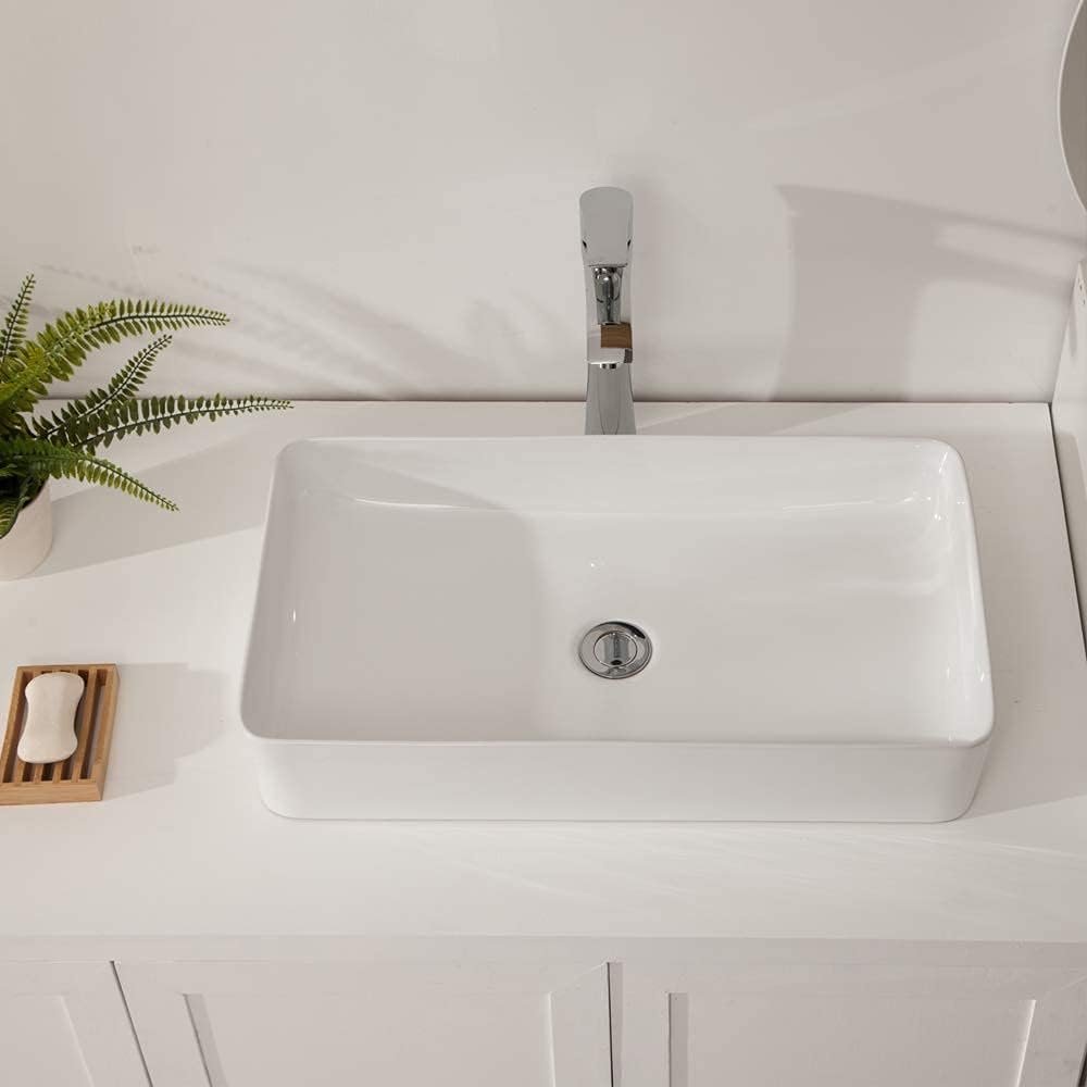 Vessel Sink Rectangle - Lordear 24 Inch Bathroom Sink Modern Large Rectangular Above Counter White Porcelain Ceramic Bathroom Vessel Vanity Sink Art Basin | Bathroom Sink | Lordear