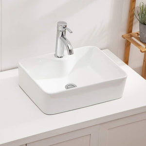 Bathroom Sink 19"x15" Bathroom Vessel Sink Rectangle Above Counter White Porcelain Ceramic Modern Vanity Sink Art Basin with Faucet Hole,Sink for Bathroom from Lordear