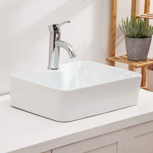Bathroom Sink 19"x15" Bathroom Vessel Sink Rectangle Above Counter White Porcelain Ceramic Modern Vanity Sink Art Basin with Faucet Hole,Sink for Bathroom from Lordear