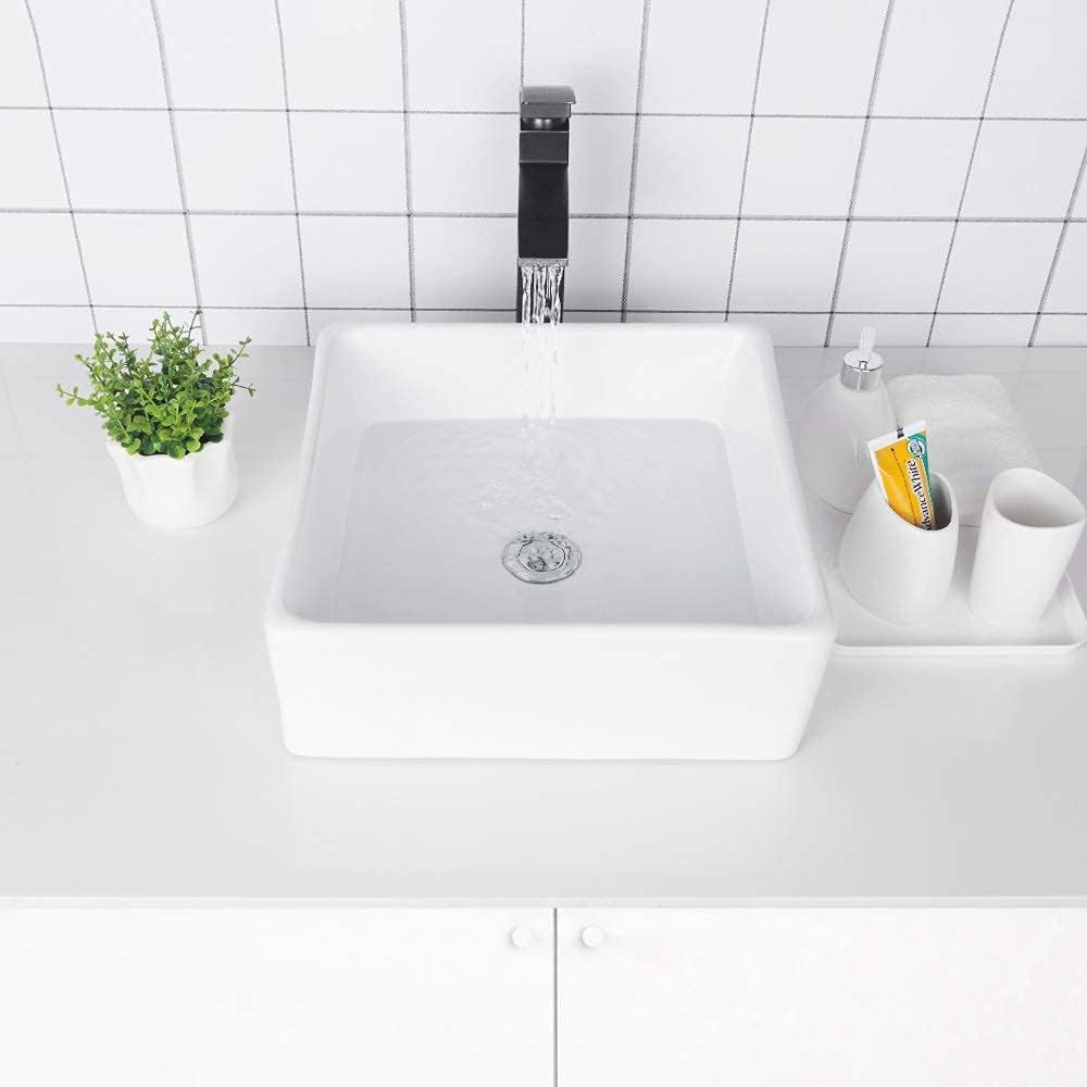 Lordear 15in x 15in x 5.5in Modern Square Above Counter White Ceramic Bathroom Vessel Vanity Sink Art Basin  from Lordear