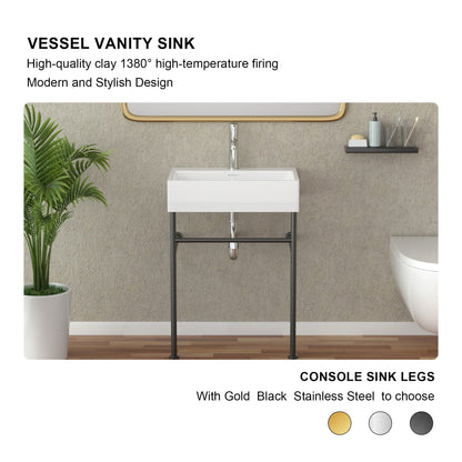 24in W X 17in D Freestanding Console Bathroom Sink Ceramice with Metal Legs  from Lordear