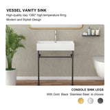 30in W X 17in D Ceramic Console Bathroom Sink with Metal Legs Wall Mount Single Bowl from Lordear