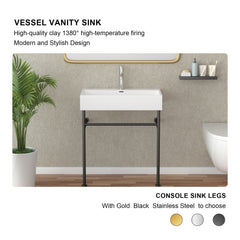 Lordear Ceramic Wall Mount White Single Bowl Bathroom Sink with Metal Legs  from Lordear