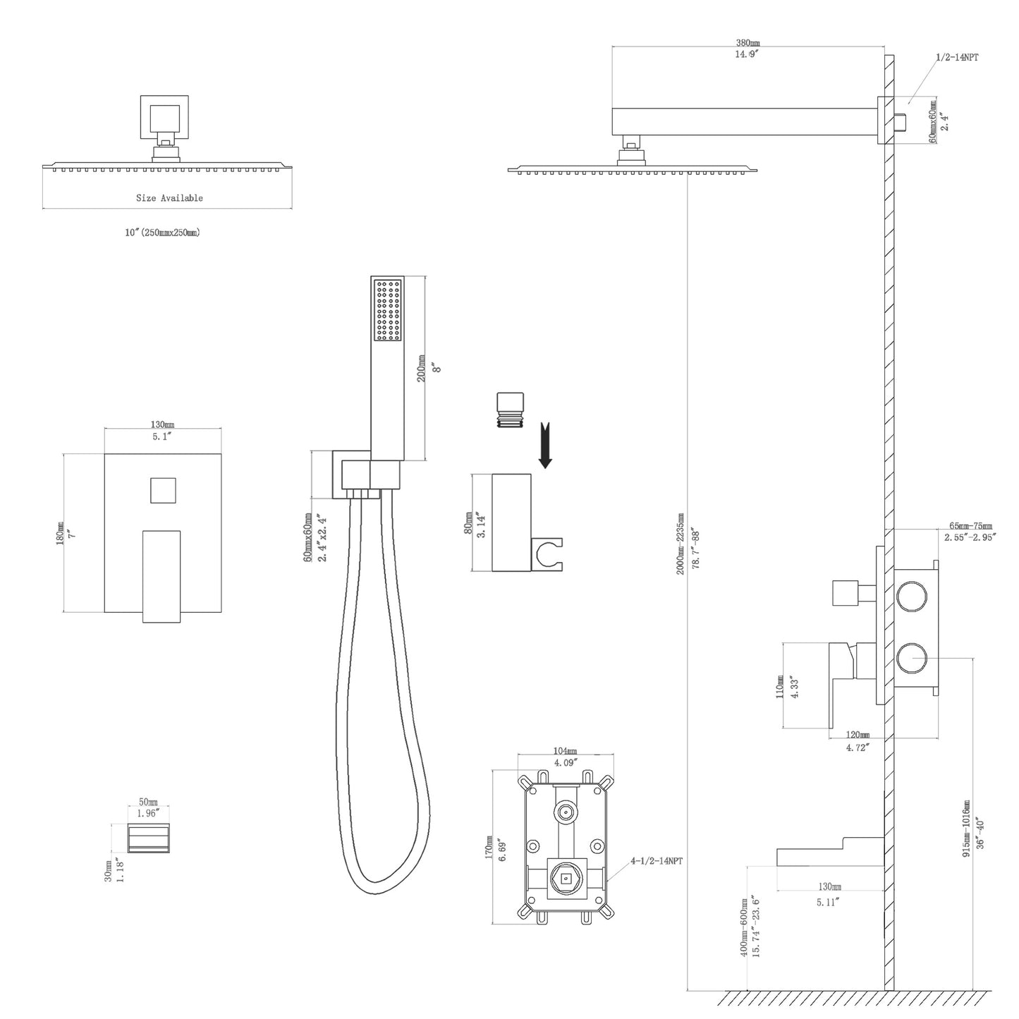 Lordear 10 inch Brushed Nickel Rain Shower Head System with Faucet | Rain Shower Mixer Set, Rainfall Shower Head, Rainfall Shower System, Shower, Shower Faucets & Systems, Shower System | Lordear