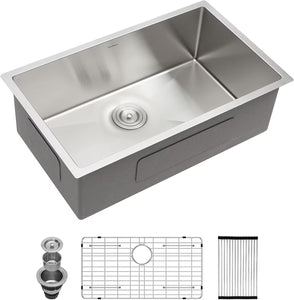 Lordear 30 x 18 inch Undermount Sink 16 Gauge Deep Single Bowl Stainless Steel Kitchen Sink Basin | Farmhouse Kitchen Sink, Kitchen, Kitchen Sink, Kitchen Sinks, Stainless Steel Kitchen Sink | Lordear