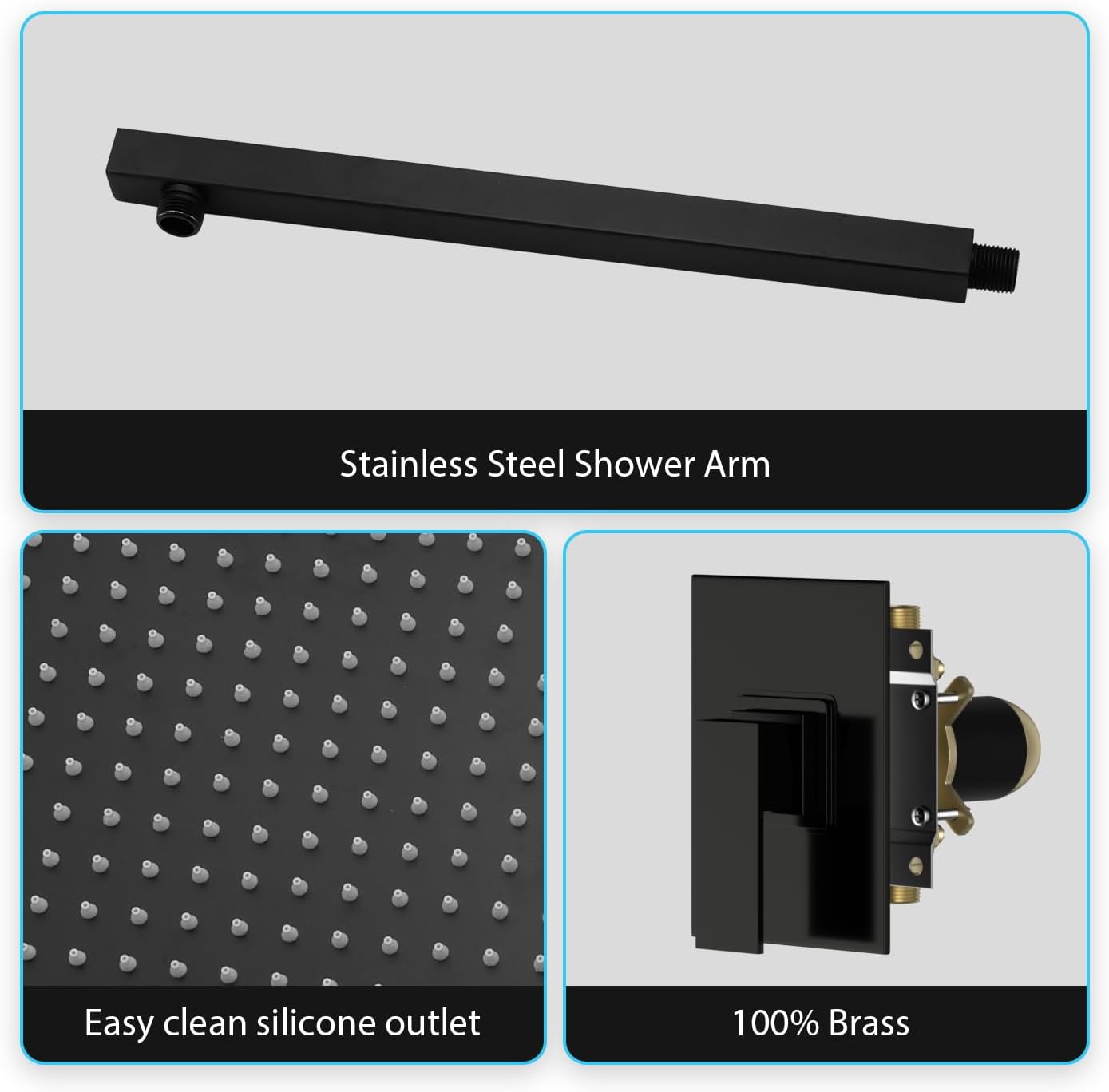 Lordear High Pressure Shower System Black 12 Inch Rainfall Shower System Bathroom Shower Faucet Pressure Balance Matte Black Wall Mount Square Shower Head Combo Including Rough-In Valve Body and Trim | Shower Faucets & System | Lordear