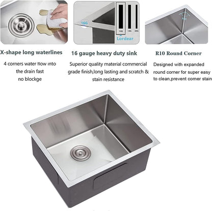 Lordear 23-Inch Small Undermount 16-Gauge Stainless Steel Single Bowl  Kitchen Sink  from Lordear