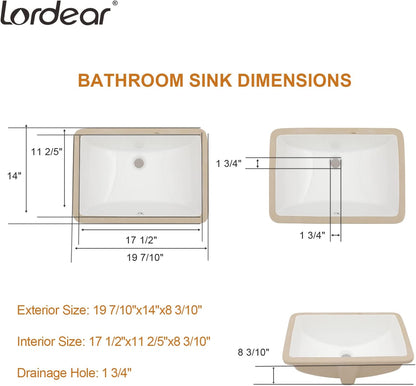 Undermount Bathroom Sink - Lordear Luxury 18.25in White Rectangle Bathroom Sink Deep Bowl Porcelain Ceramic Lavatory Vanity Sink Basin with Overflow  from Lordear