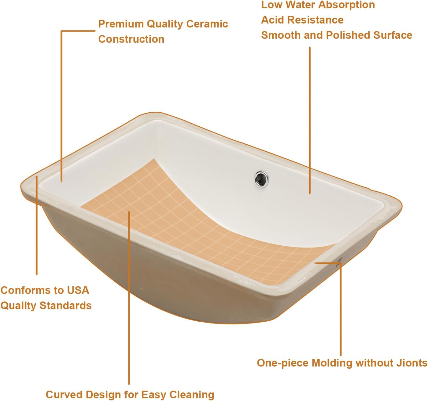 Undermount Bathroom Sink - Lordear Luxury 18.25in White Rectangle Bathroom Sink Deep Bowl Porcelain Ceramic Lavatory Vanity Sink Basin with Overflow | Bathroom Sink | Lordear