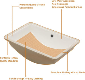Lordear 28in Undermount Bathroom Sink Rectangular Pure White Vitreous Ceramic Lavatory Vanity Vessel Sinks | Bathroom Sink | Lordear