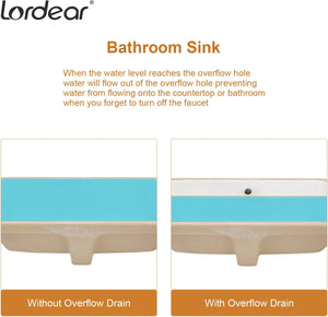 Lordear 21-Inch White Rectangular Undermount Bathroom Sink with Overflow | Bathroom Sink | Lordear