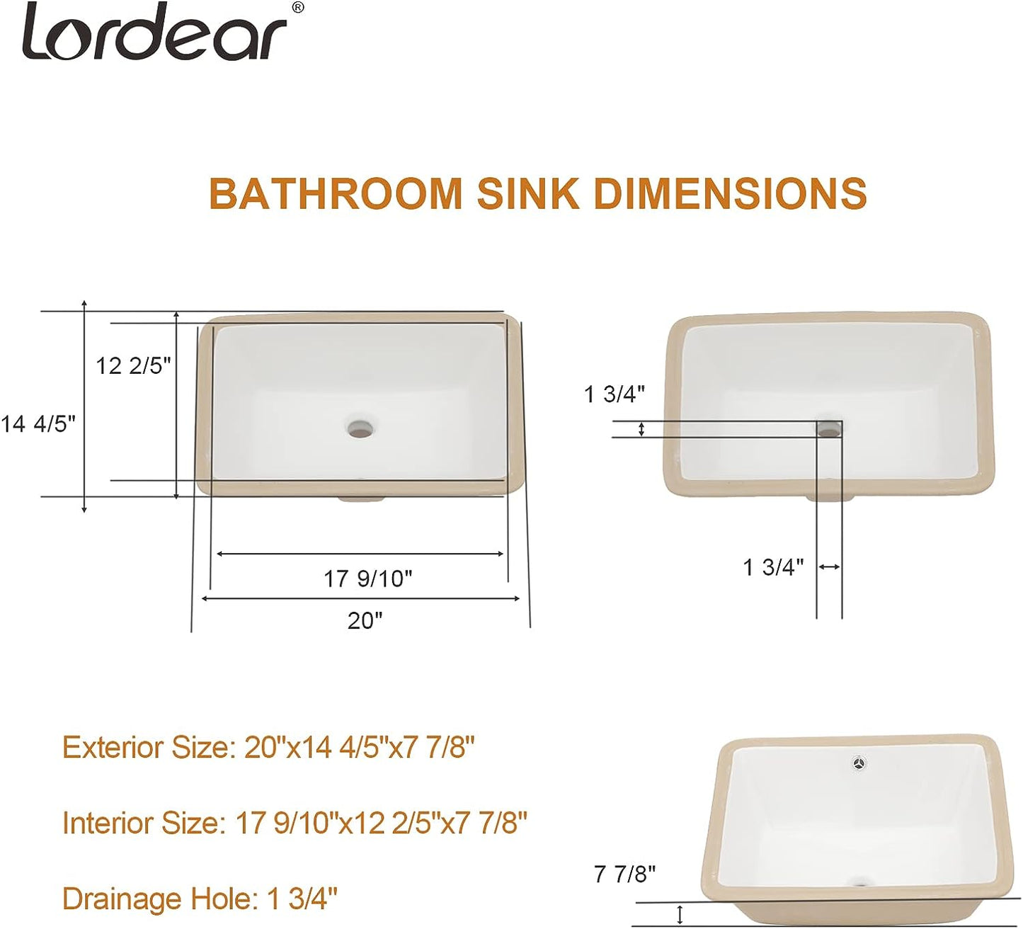 Undermount Bathroom Sink - Lordear Luxury 18.25in White Rectangle Bathroom Sink Deep Bowl Porcelain Ceramic Lavatory Vanity Sink Basin with Overflow  from Lordear