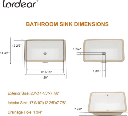 Undermount Bathroom Sink - Lordear Luxury 18.25in White Rectangle Bathroom Sink Deep Bowl Porcelain Ceramic Lavatory Vanity Sink Basin with Overflow  from Lordear