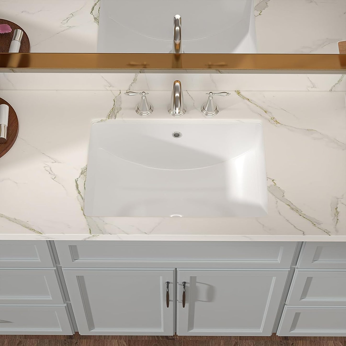 Undermount Bathroom Sink - Lordear Luxury 18.25in White Rectangle Bathroom Sink Deep Bowl Porcelain Ceramic Lavatory Vanity Sink Basin with Overflow | Bathroom Sink | Lordear