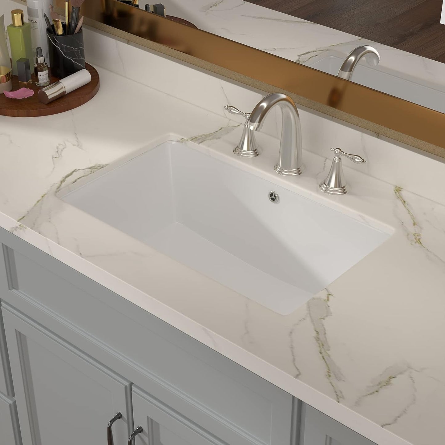 Undermount Bathroom Sink - Lordear Luxury 18.25in White Rectangle Bathroom Sink Deep Bowl Porcelain Ceramic Lavatory Vanity Sink Basin with Overflow  from Lordear