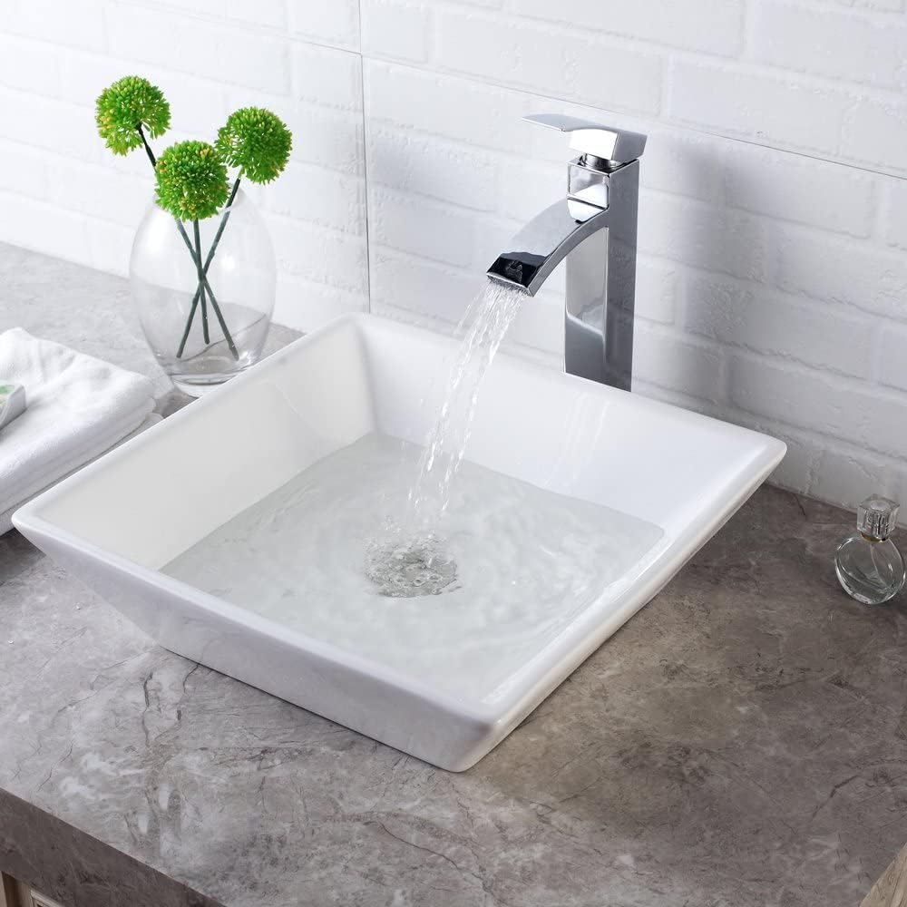 Bathroom Vessel Sink Square - Lordear 16 Inch Modern Square Above Counter White Porcelain Ceramic Bathroom Vessel Vanity Sink Art Basin | Bathroom Sinks | Lordear