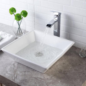 Bathroom Vessel Sink Square - Lordear 16 Inch Modern Square Above Counter White Porcelain Ceramic Bathroom Vessel Vanity Sink Art Basin | Bathroom Sinks | Lordear