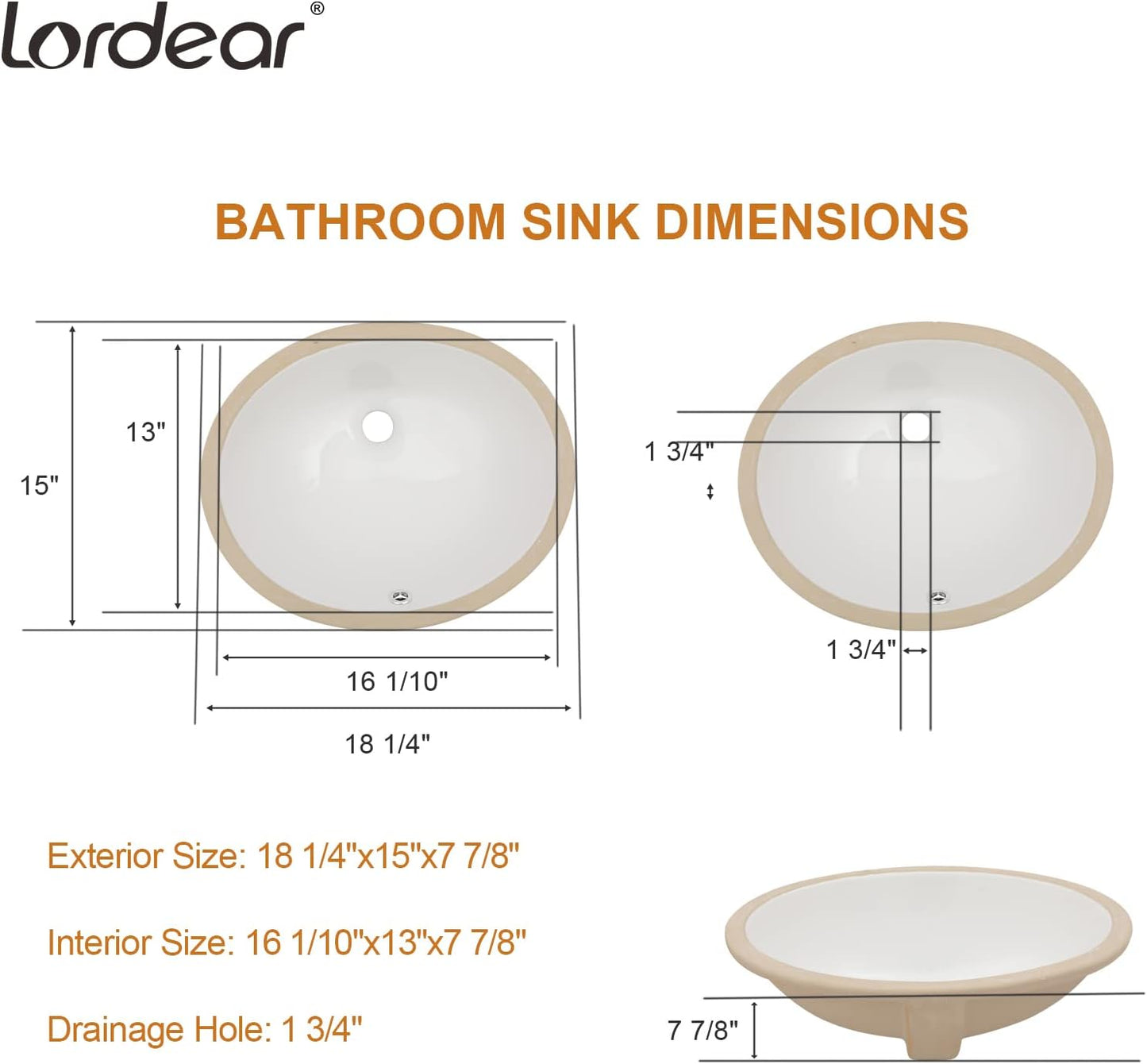 Undermount Bathroom Sink - Lordear Luxury 18.25in White Rectangle Bathroom Sink Deep Bowl Porcelain Ceramic Lavatory Vanity Sink Basin with Overflow  from Lordear