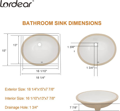 Undermount Bathroom Sink - Lordear Luxury 18.25in White Rectangle Bathroom Sink Deep Bowl Porcelain Ceramic Lavatory Vanity Sink Basin with Overflow  from Lordear