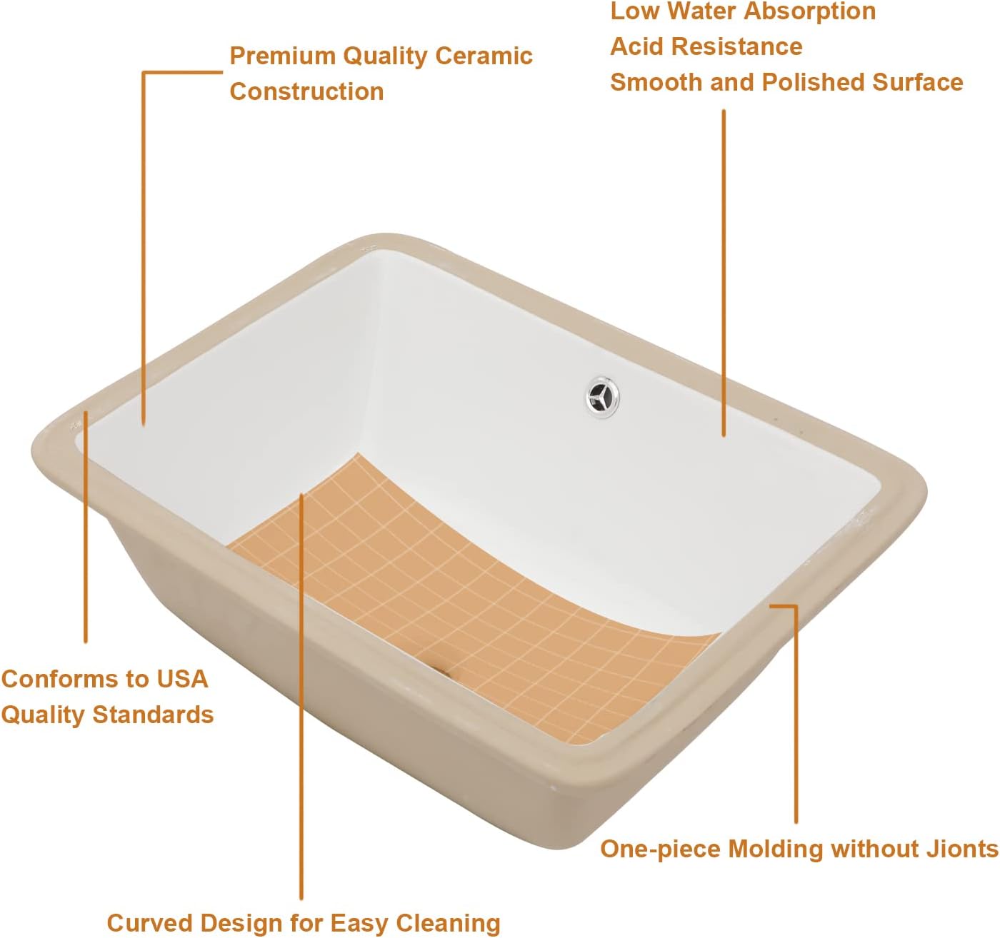 Undermount Bathroom Sink - Lordear Luxury 18.25in White Rectangle Bathroom Sink Deep Bowl Porcelain Ceramic Lavatory Vanity Sink Basin with Overflow  from Lordear