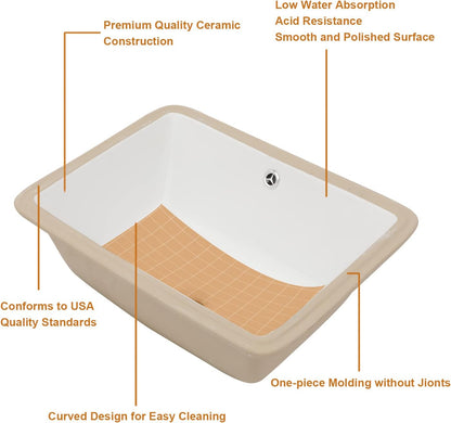 Undermount Bathroom Sink - Lordear Luxury 18.25in White Rectangle Bathroom Sink Deep Bowl Porcelain Ceramic Lavatory Vanity Sink Basin with Overflow  from Lordear