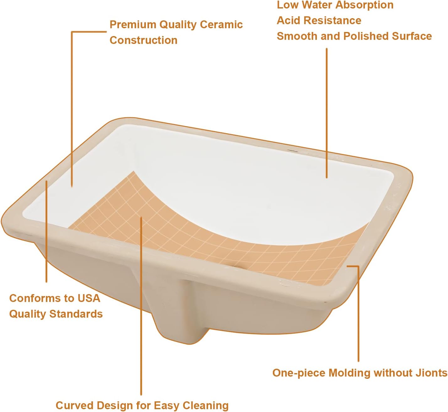 Undermount Bathroom Sink - Lordear Luxury 18.25in White Rectangle Bathroom Sink Deep Bowl Porcelain Ceramic Lavatory Vanity Sink Basin with Overflow  from Lordear