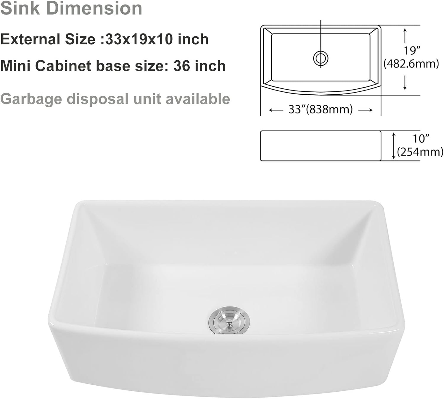 Lordear 33-Inch White Farmhouse Kitchen Sink with Curved Apron | Kitchen Apron Front Sink, Kitchen Farmhouse Sink | Lordear