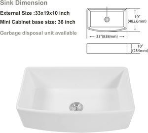 Lordear 33-Inch White Farmhouse Kitchen Sink with Curved Apron | Kitchen Apron Front Sink, Kitchen Farmhouse Sink | Lordear